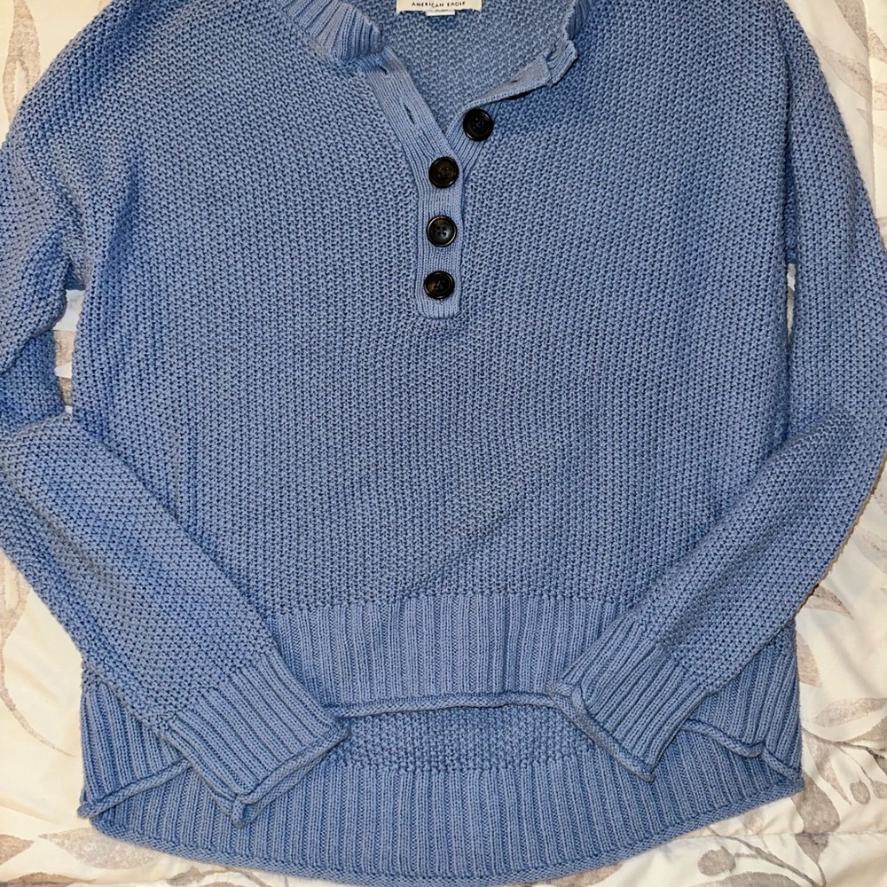 American Eagle Blue Henley Sweater